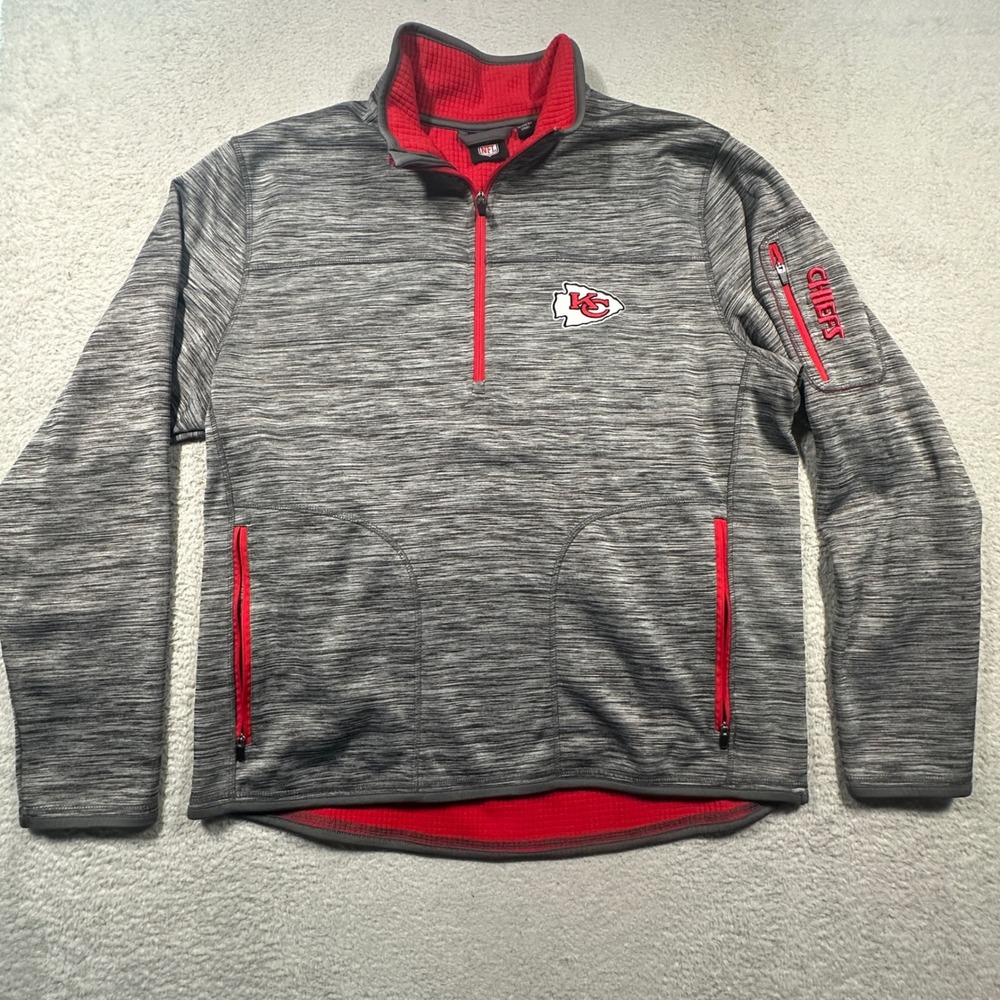 NFL Kansas City Chiefs Pullover Mens XL Gray Space Dye Quarter Zip Fan Gear